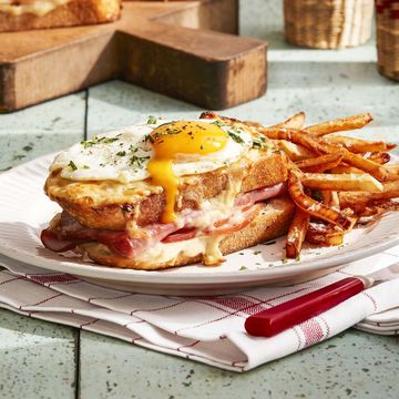 plate of croque madame with a side of frites