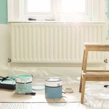 Furniture, Room, Table, Turquoise, Interior design, Stool, Floor, Window, Chair, Small appliance, 