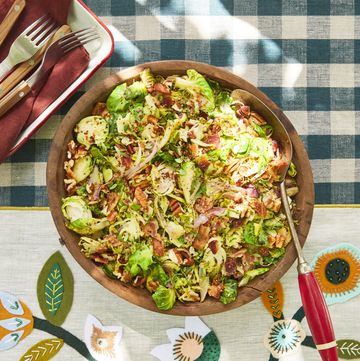 shaved brussels sprouts with bacon and warm apple cider dressing